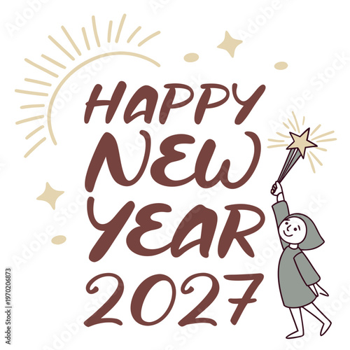 Happy New Year 2027 with a girl holding a sparkler