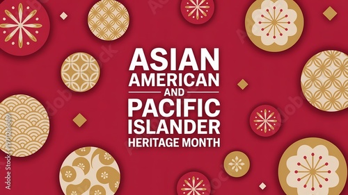 Asian american and pacific islander heritage month background with traditional floral patterns and geometric shapes