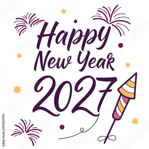 Happy New Year 2027 with Fireworks and Party Popper