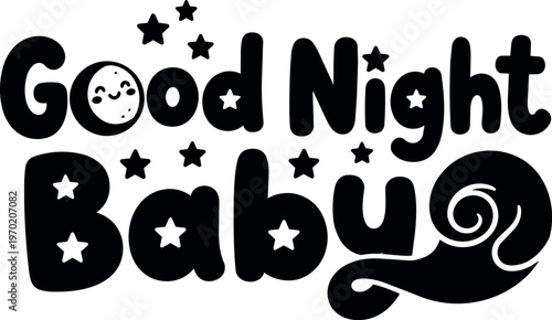 Good night baby text with moon and stars vector art