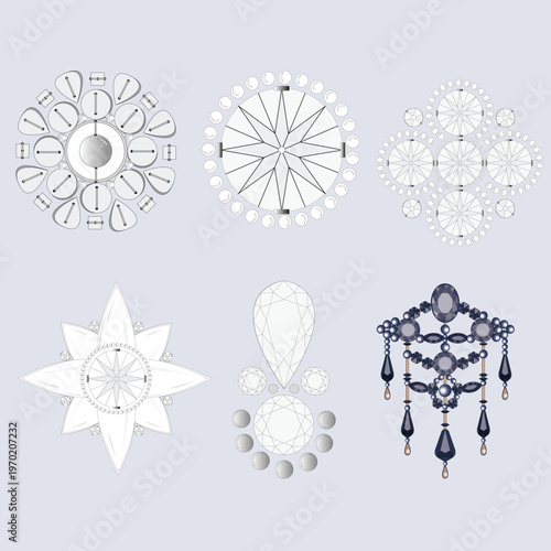 Decorative Rhinestone Ornament Set with Floral and Geometric Jewelry Elements