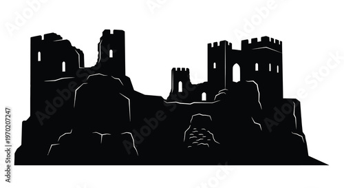 A striking black silhouette of a medieval castle on a hill
