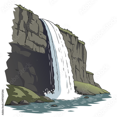 Cliffside waterfall with pool rocks stone nature