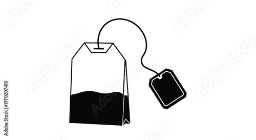 Simple graphic of a teabag with tag a striking silhouette