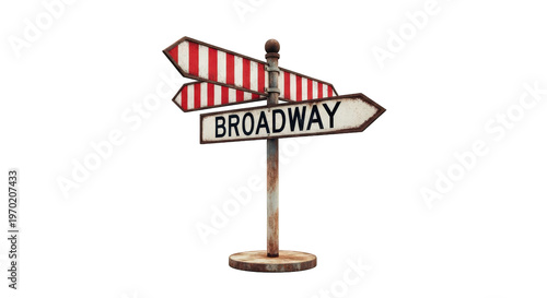 Broadway Directional Sign on a Pole with Red and White Background
