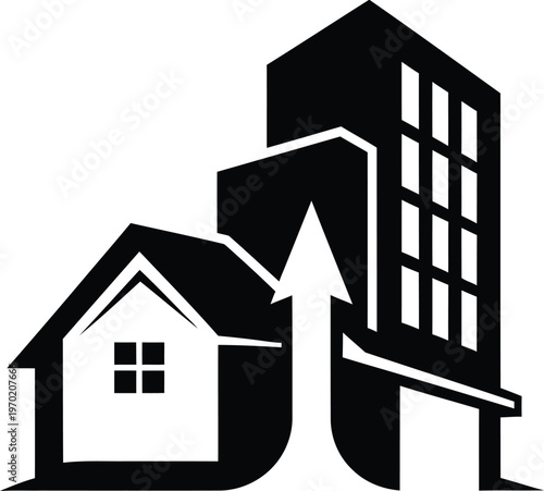 Creative Real Estate Icon with House and Skyscraper Design