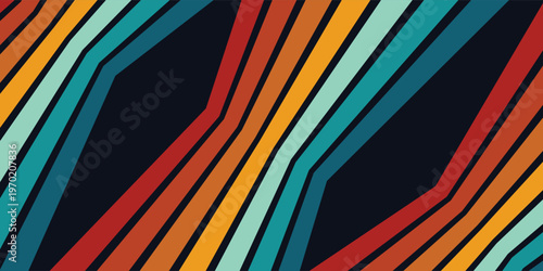 Retrofuturism poster design in trendy retro line style. Modern art poster retro vintage style 70s stripes background template lines shapes vector design