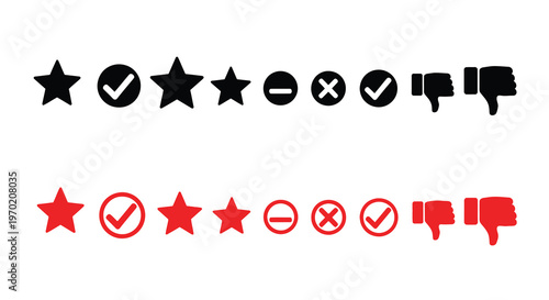 Various rating symbols and feedback icons in contrasting colors silhouette