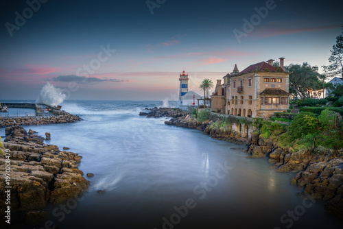 Santa Marta Fort Cascais at Sunset with Breaking Waves