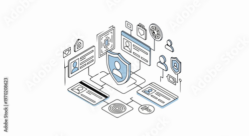 Isometric Illustration of Personal Data Protection, Identity Security, and Biometric Authentication Concept