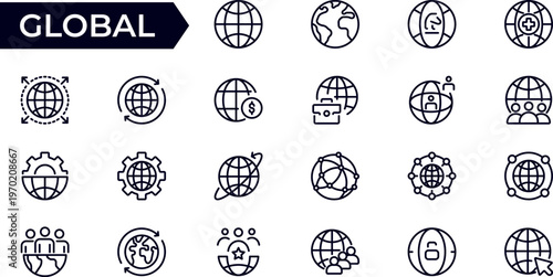 Global Ecology and Earth Line Icon Set for Sustainability, Nature, Green Energy, Environment Protection and Eco Friendly Living Outline Vector Collection