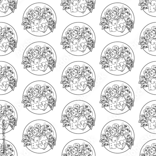 Breakfast in doodle style. Seamless pattern. Vector illustration.