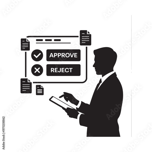 Digital workflow illustration with a man reviewing information on a tablet