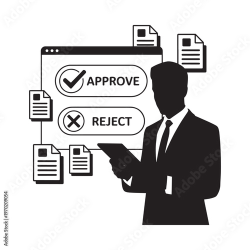 Business professional reviewing document approvals and rejections on a digital platform