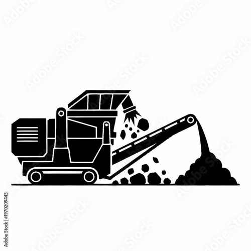 Mobile Crusher Machine Processing Aggregate Material on Construction Site.