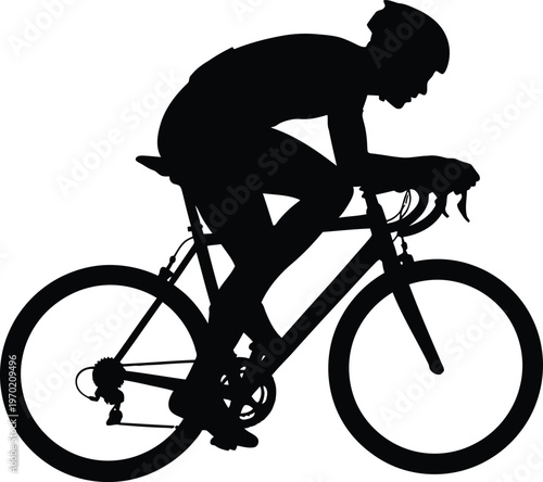A black silhouette of a man riding a bicycle