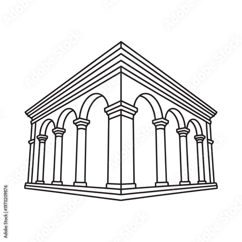 Black and white line drawing of a classical architectural structure