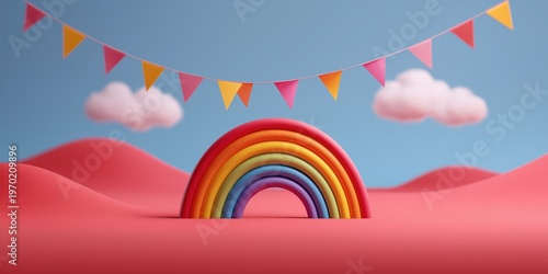 Celebrating pride month rainbow art installation in colorful outdoor setting