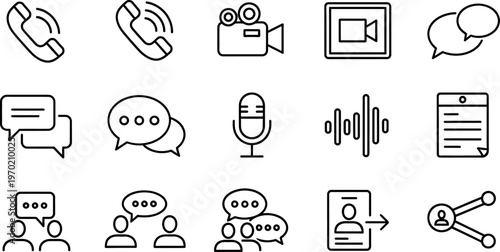 Communication icons, social media symbols, chat and messaging graphics, vector illustration set
