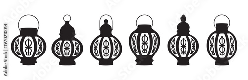 Six simple black and white outline icons for decorative round hanging lights or lamps