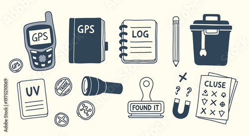 Detective and investigation tools collection isolated on transparent background hand drawn style
