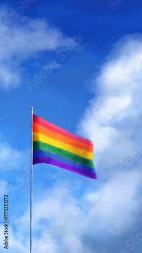Pride month celebration urban park flag display clear sky vibrant colors