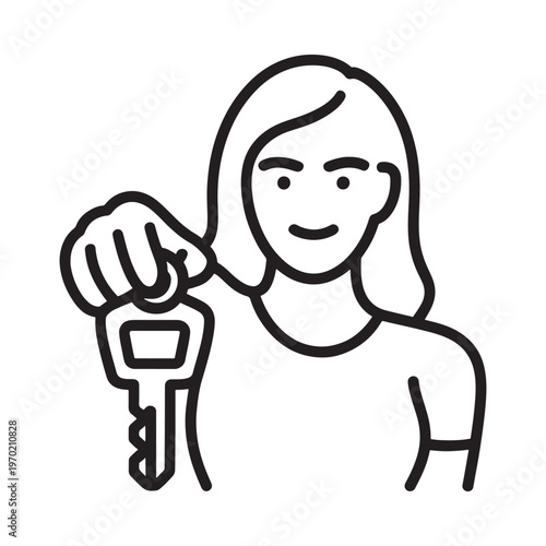 Line art illustration of a woman holding a car key