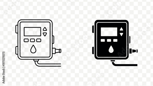 Water meter icons, black and white, vector illustrations, utility symbols isolated on Transparent Background