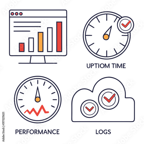 Colorful system performance and monitoring on white background uptime logs performance metrics
