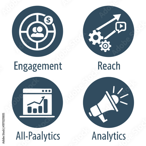 Marketing on blue background engagement reach analytics target