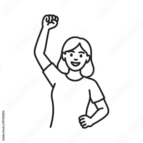Line drawing of a woman raising her hand in a triumphant gesture