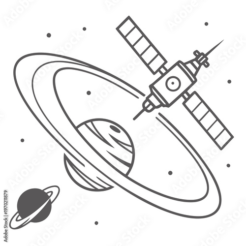 Satellite orbiting a planet and moon space