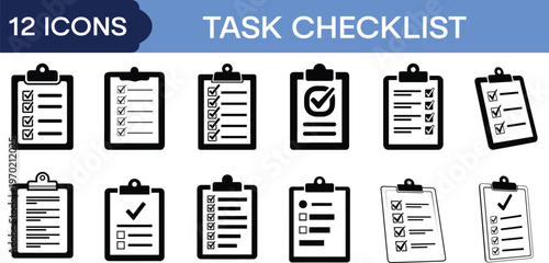 Task checklist clipboard icons set with to do list forms, document planners and business workflow symbols editable vector pack