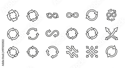 Loop and Refresh Arrows Vector Icons Set: Infinity, Cycle, and Directional Symbols