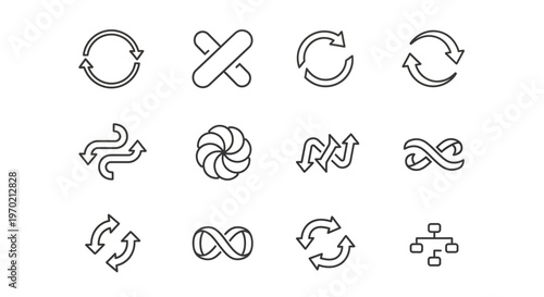 Line Art Cycle Icons: Refresh, Repeat, Infinity, and Arrow Symbols Collection
