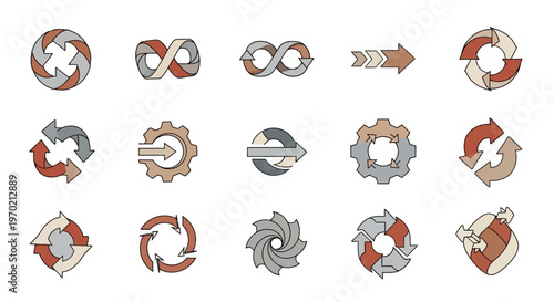 Process Cycle Arrow Icons Set: Workflow, Refresh, Infinity Symbols