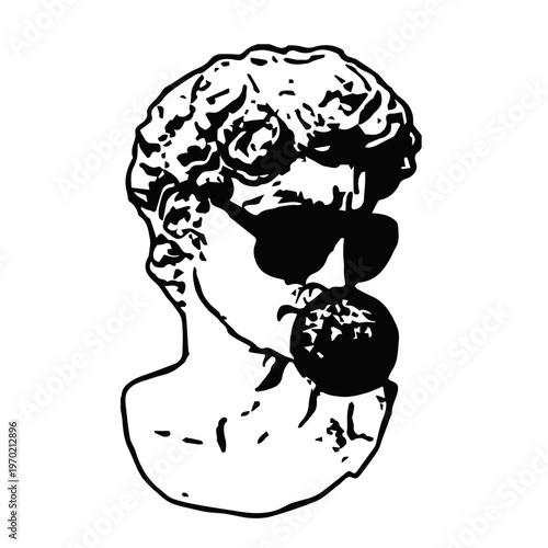 Trendy Renaissance Sculpture Sporting Sunglasses and Chewing Gum