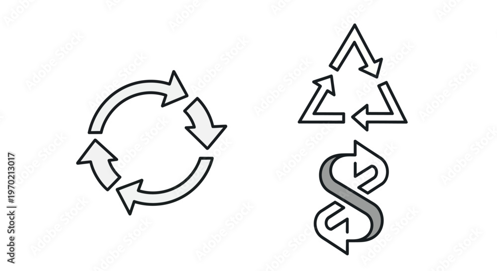 Fototapeta premium Recycling and Sustainability Symbols Set: Circular and Triangular Arrows