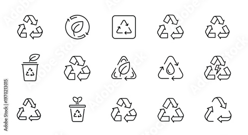 Recycling Icons Set. Environmental Protection and Waste Sorting Line Art Symbols
