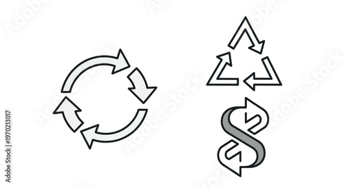 Recycling and Sustainability Symbols Set: Circular and Triangular Arrows