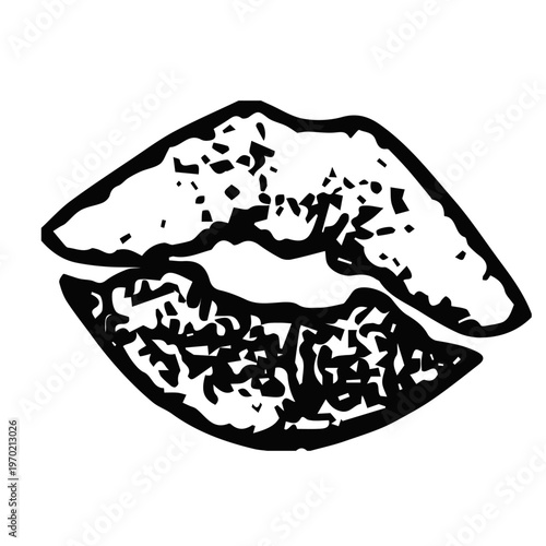 Monochromatic Hand-Drawn Abstract Lips Icon for Graphic Design Projects
