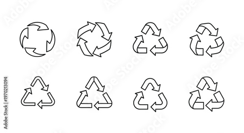 Recycling symbols set, eco-friendly reuse reduce icons, sustainable environment concept