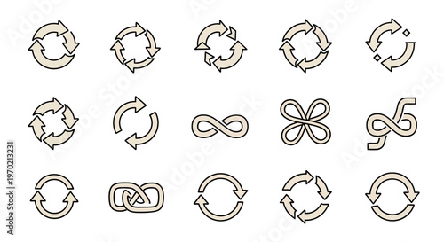 Refresh, Recycle, Repeat, Infinity, and Circular Arrow Loop Symbols Collection