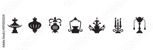 Black silhouette collection of vintage antique candle holders and ornate decorative objects