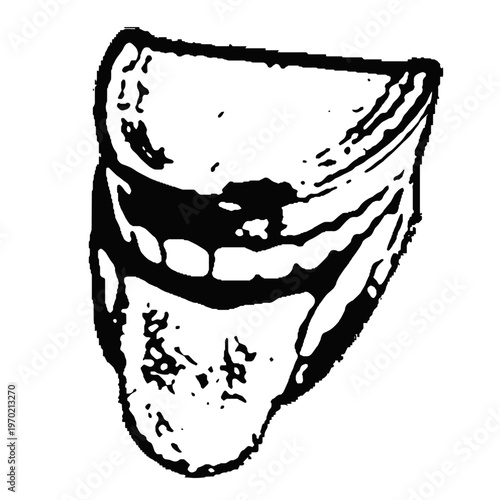 Graphic illustration of a laughing face with open mouth and teeth