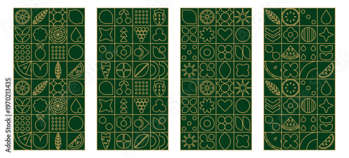 Mosaic geometric fruit and story abstract leaf with lemon food line.