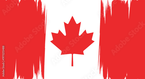 Canada Day Canada flag waving against a vibrant red background in a digital illustration Vector