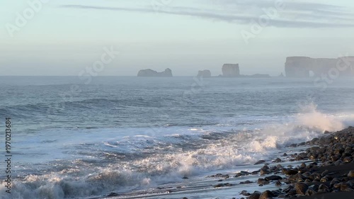 Sneaker waves at Reynisfjara Beach in South Iceland