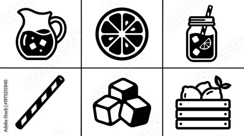 Lemonade pitcher citrus slice ice cubes and crate