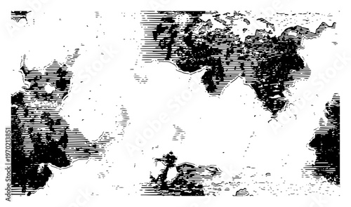 Vintage world map grunge texture with distressed hatching and weathered details in hand drawn style